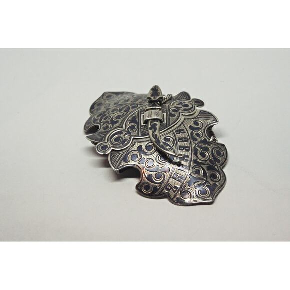 c1900 Antique Imperial Russian 84 Silver Niello Sash Buckle